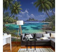 pdghsdkgjh Papier peint photo Îles tropicales - Motif de cocotiers et de mer - Panorama - Fresque murale pour salon - Vert, 250 cm x 175 cm