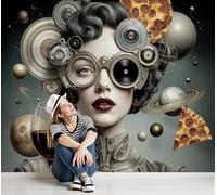 pdghsdkgjh Papier peint photo rétro en soie - Pour salon, chambre, fresque murale en soie effet 3D, disques vinyles, vin, portraits de femmes, 250 cm x 175 cm