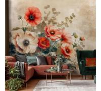 pdghsdkgjh Photo murale - papier peint Fleurs non tissées pour salon et chambre, effet 3D, beige naturel vintage, 200 cm x 140 cm Affiche - Bandeau mural - Tableau sans cadre
