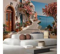 pdghsdkgjh photo Nature Architecture grecque XL, Paysage urbain côtier de la mer Égée, Effet 3D, Papier peint marron pour salon et chambre, Intissé, 430 cm x 300 cm