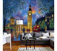 pdghsdkgjh photo Scène de rue nocturne Londres Big Ben XXL Fresque murale moderne, Papier peint bleu Décoration murale Fresque murale pour salon ou chambre, 400 cm x 280 cm