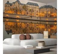 pdghsdkgjh photo Skyline de Paris, papier peint architecture européenne, papier peint moderne, motif décoratif mural jaune chaud pour salon et chambre, 150 cm x 105 cm