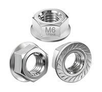 PDKKFF Lot de 120 écrous à bride M6, DIN 6923, écrous hexagonaux avec bride et denture de blocage, en acier au carbone M6, écrous à collerette dentés dentés pour vélo, construction de meubles