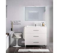 PDM Meuble de salle de bain Kayla avec miroir et lavabo en céramique, 3 grands tiroirs, colonne auxiliaire en option, porte-serviettes en cadeau 70 cm