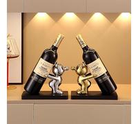 PDNPDN Lot de 2 supports décoratifs pour bouteille de vin, figurines d'ours dorés et argentés, 21,6 x 10,2 x 16,0 cm