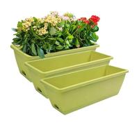 pdodo Lot de 3 jardinières rectangulaires pour balcon - Avec soucoupe parfaite - Pour rebord de fenêtre, balcon - Jardinière étroite pour l'intérieur - Pots de fleurs et herbes aromatiques