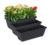 pdodo Lot de 3 jardinières rectangulaires pour balcon - Avec soucoupe parfaite - Pour rebord de fenêtre, balcon - Jardinière étroite pour l'intérieur - Pots de fleurs et herbes aromatiques