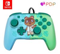 Pdp Gaming Faceoff deluxe+ Filaire Switch Pro Manette - Animal Crossing - Tom Nook - Bleu / Vert - Licence Officiel By Nintendo - Customizable Buttons And Paddles - Ergonomic Manettes