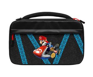 PDP Sacoche de Transport Messenger Case Nintendo Switch, Switch Lite et Switch OLED - Rangement 14 Jeux - Poches Maille et Compartiments - Licence Officielle - Motif Glow Mario Kart Drift - Noir