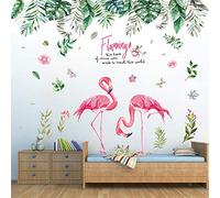 Pdrui Jungle Tropicale et Flamant Stickers Muraux, Bricolage Wall Art Mural Autocollant Mural Décoration pour Salon Chambre Chambre d'enfant Mur de Dortoir, 150×130cm
