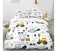 PDSYCB 140 x 190 Housse de Couette Microfibre,Tracteur Pelleteuse Parure de lit,Ensemble de literie 3D Motif,Enfant Adulte Cadeau Garçon Fête avec 1 Housse de Couette + 2 Taie d'oreiller