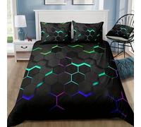 PDSYCB 140 x 200 Damier Noir/Vert Housse de Couette Décoration de Chambre à Coucher, Motif Géométrique Moderne Style Parure 3 pièces, Enfants Garçons Adolescents Parure de lit Géométrique