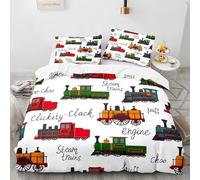PDSYCB 90 x 190 Housse de Couette Microfibre,Trains Jaunes, Rouges et Verts Parure de lit,Ensemble de literie 3D Motif,Enfant Adulte Cadeau Garçon Fête avec 1 Housse de Couette + 2 Taie d'oreiller