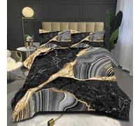 PDSYCB Housse de Couette 140 x 190, Parure de lit 2 Personnes Microfibre, 100% Coton Texture avec Fermeture éclair, Modern Marbre Gris Gold 3D Linge de Lit et 2X 65x65cm Taies d'oreiller