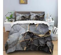 PDSYCB Housse de Couette 140 x 190, Parure de lit 2 Personnes Microfibre, 100% Coton Texture avec Fermeture éclair, Modern Marbre Gris Noir Doré 3D Linge de Lit et 2X 65x65cm Taies d'oreiller