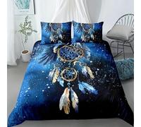 PDSYCB Plume Bleue Boho Attrape-rêves Housse de Couette 180 x 200, Enfant GarçOn Fille Ado Impression 3D Parure de Lit, 100% Microfibre Housse de Couette Doux Confortable