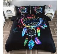 PDSYCB Plumes Fluorescentes Boho Attrape-rêves Housse de Couette 200 x 200, Enfant GarçOn Fille Ado Impression 3D Parure de Lit, 100% Microfibre Housse de Couette Doux Confortable