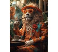 PDSYUCHEN 1000 Pièces ，Irregular Puzzle ，Affiche ，Gifts ，Lionss in Suit Cute Funny Vintage Animal Images ，Image Artistique d'un Jeu pour Soulager Le Stress chez Les Adultes - Tz223Kj