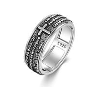 PDTJMTG Bague tournante en argent sterling avec prière du Seigneur de la Bible pour homme Taille R/T/V/X, Argent sterling, Aucune pierre précieuse