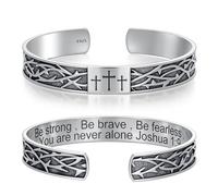 PDTJMTG Bracelet jonc croix avec Joshua 1:9 en argent sterling 925 de 10 mm, bijou catholique pour homme