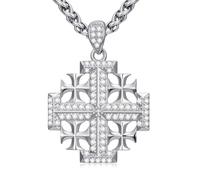 PDTJMTG Pendentif en forme de croix de Jérusalem pour homme en argent sterling 925, bijou chrétien pour père, mère, fils