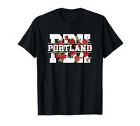 PDX Portland Oregon Typographie avec Roses Rouges T-Shirt