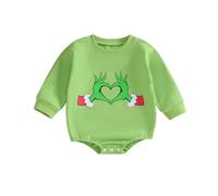 PDYLZWZY Bébé Filles Garçons Grenouillère de Noël Manches Longues Col Rond The Grinch Print Barboteuse Body Pullover Monstre Vert Vêtements de Noël, vert, 6-9 mois