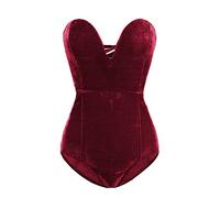 PDYLZWZY Body Vintage en Velours pour Femmes Deep V Bustier Sexy CrossBack Combinaison Bodysuit Tube-Top, Bordeaux, XL