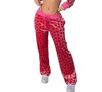 PDYLZWZY Ensemble de survêtement 2 pièces en velours pour femme - Imprimé cœur - Manches longues - Sweat à capuche et pantalon de jogging Y2K, Pantalon rouge., S