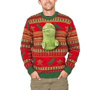PDYLZWZY Pull de Noël moche pour adultes, tricot mignon 3D dinosaure/renne/requin à manches longues, tricot drôle de Noël à manches longues pour homme et femme, Dinosaure rouge., M