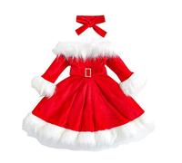 PDYLZWZY Tenue de Noël pour Nouveau-né, Robe en Velours Rouge, Manches Longues, Bandeau, Ensemble Père Noël, Rouge #1, 6-7 Ans