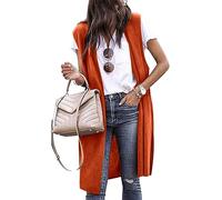 PDYLZWZY Veste en maille longue en cardigan pour femmes, gilet sans manches avec poches, ouvert à l'avant, veste drapée en étole, décontractée, Orange, M