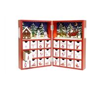 PE Calendrier de l'Avent en Bois à remplir - Compte à Rebours de Noël avec Éclairée et 24 tiroirs - Motif Maison de Noël et Bonhomme de Neige Rouge