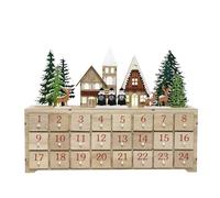 PE Calendrier de l'Avent Noël en Bois - Village de Rennes avec Éclairage LED - 24 Tiroirs à Remplir - Décoration de Noël pour Enfants et Adultes 37.5x27x8cm (Naturel)
