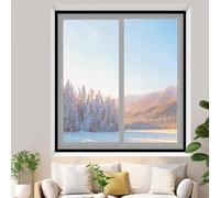 PE Kit de Film Thermique pour Contre Le Froid Transparent pour Protection Contre Le Froid Film Isolant Autocollant pour Fenêtre D'hiver Réutilisable Bordure Noir (195x210cm)