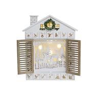 PE Noël Calendrier de l'Avent en Bois à Remplir avec 24 Tiroirs- Maison Blanche avec Volets et Scène de Éclairée par LED - Décoration de Noël pour Enfants et Adultes 38.5 x 5.8 x 46.3cm