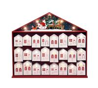 PE Noël Calendrier de l'Avent en Bois avec 24 Maisonnettes à Remplir et LED- Scène Père Noël en Traîneau avec Rennes -Calendrier Décorations saisonnières pour Enfants et Adultes 44,2 x 6,6 x 39,2cm
