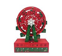 PE Noël Calendrier de l'Avent en Bois - Grande Roue Entraînée par un Moteur électrique et des lumières LED - 24 Tiroirs à Remplir