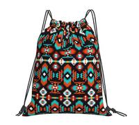 PE Sac Motifs Ethniques Aztèques Unisexe Sac À Dos À Cordon Résistant Sacs De Sport avec Cordon pour Voyage Plage Piscine 39X46Cm