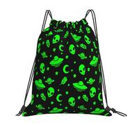 PE Sac Vaisseaux Spatiaux Extraterrestres Planète Verte Pliable Sac A Dos Cordon Réglable Sacs À Cordon De Serrage pour Piscine Salle Fußball 39X46Cm