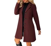 Pea Manteaux pour femmes en laine mélangée épaisse col montant, trench-coat tendance trapèze automne hiver vestes avec poches, bordeaux, S