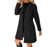 Pea Manteaux pour femmes en laine mélangée épaisse col montant, trench-coat tendance trapèze automne hiver vestes avec poches, Noir , M
