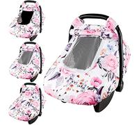 Pea Pod Housse de siège auto à motif floral pour bébé fille, housse de siège auto pour nouveau-né avec 2 couches de fenêtres en maille/tissu respirant, dos en polyester léger/pois Minky, s'adapte