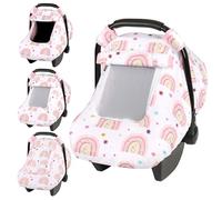 Pea Pod Housse de siège auto pour bébé avec 2 couches de fenêtres en tissu maille respirante, polyester léger, dos à pois Minky doux (arc-en-ciel et motif floral)
