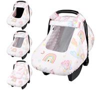 Pea Pod Housse de siège auto pour bébé fille, motif licorne avec 2 couches de fenêtres en maille/tissu respirant, dos en polyester léger/pois Minky, ajustement parfait