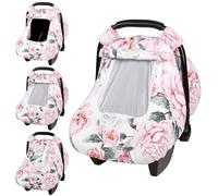 Pea Pod Housse de siège de voiture pour bébé fille, motif floral pour nouveau-né, avec 2 couches de fenêtres en maille/tissu respirant, dos à pois minky 3D, ultra douce et confortable