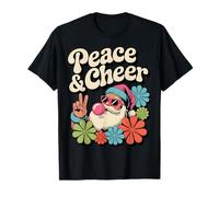 Peace and Cheer Groovy Rétro Père Noël Hippie Vacances T-Shirt