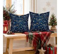 Peace and Joy Lot de 2 housses de coussin avec citation d'ange 35,6 x 35,6 | Housse de coussin motif trompette dorée, motifs étoiles célestes, décorations saisonnières pour la maison