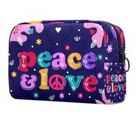 Peace and Love Trousse à cosmétiques pour femme, trousse de toilette de voyage, grande pochette de maquillage pratique avec fermeture éclair, multicolore, 18.5x7.5x13cm/7.3x3x5.1in, Trousse de