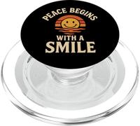 Peace Begins with A Smile Retro Positive Citation Happy Face PopSockets PopGrip pour MagSafe